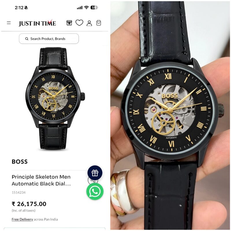 Boss Automatic Skeleton Genuine Leather Finish Black Strap
