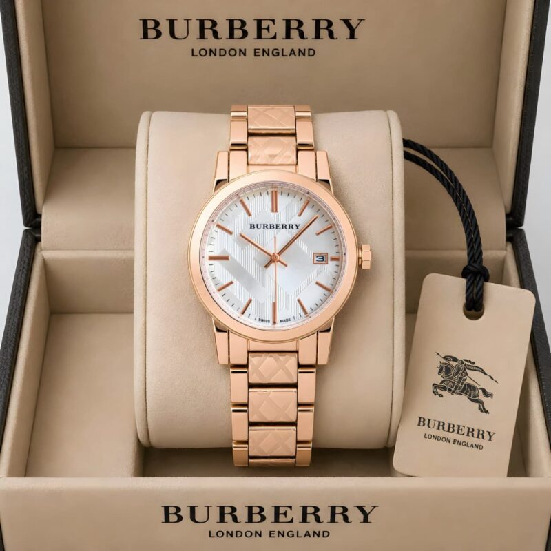 Burberry For Her Patent textured gradient colour white rosegold dial