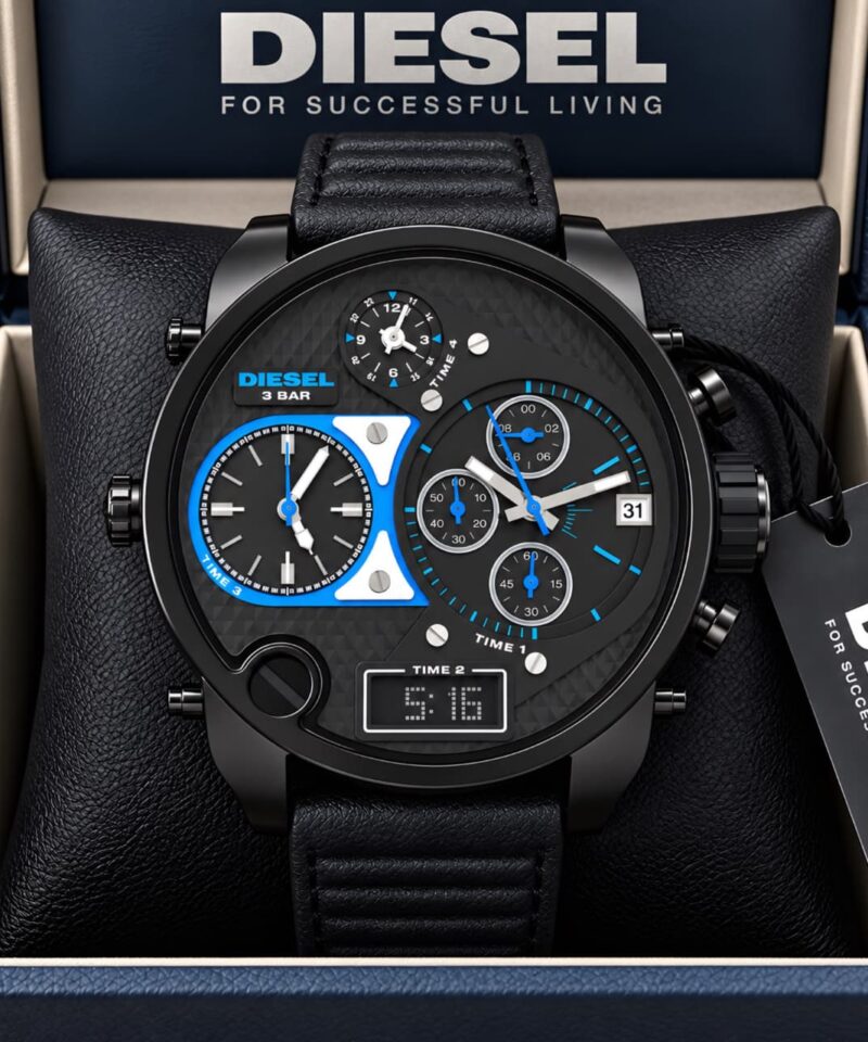 Diesel Textured Premium Black Dial Multi Time Zone Chronograph