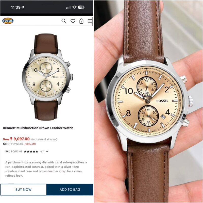 Fossil BQM7105 Soft Brown Leather Strap Watch