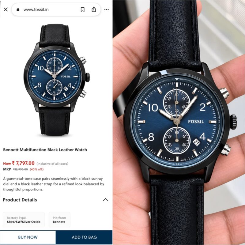 Fossil Bennette Collection Soft Black Leather Strap