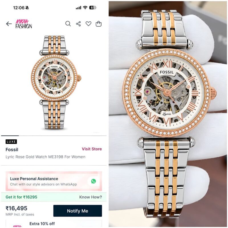 Fossil Lyric Automatic Stainless Steel Bracelet Watch