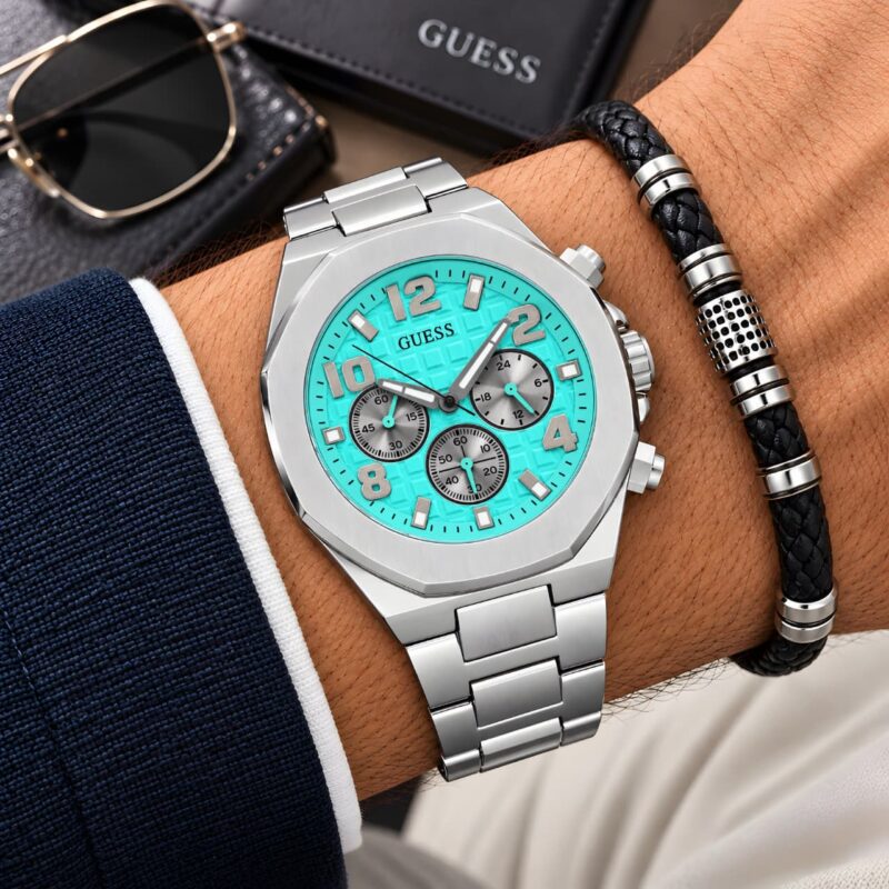GUESS Steel Rust Free Elegant Turquoise Textured Dial