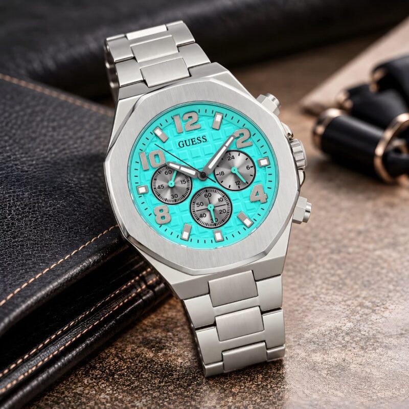 GUESS Steel Rust Free Elegant Turquoise Textured Dial