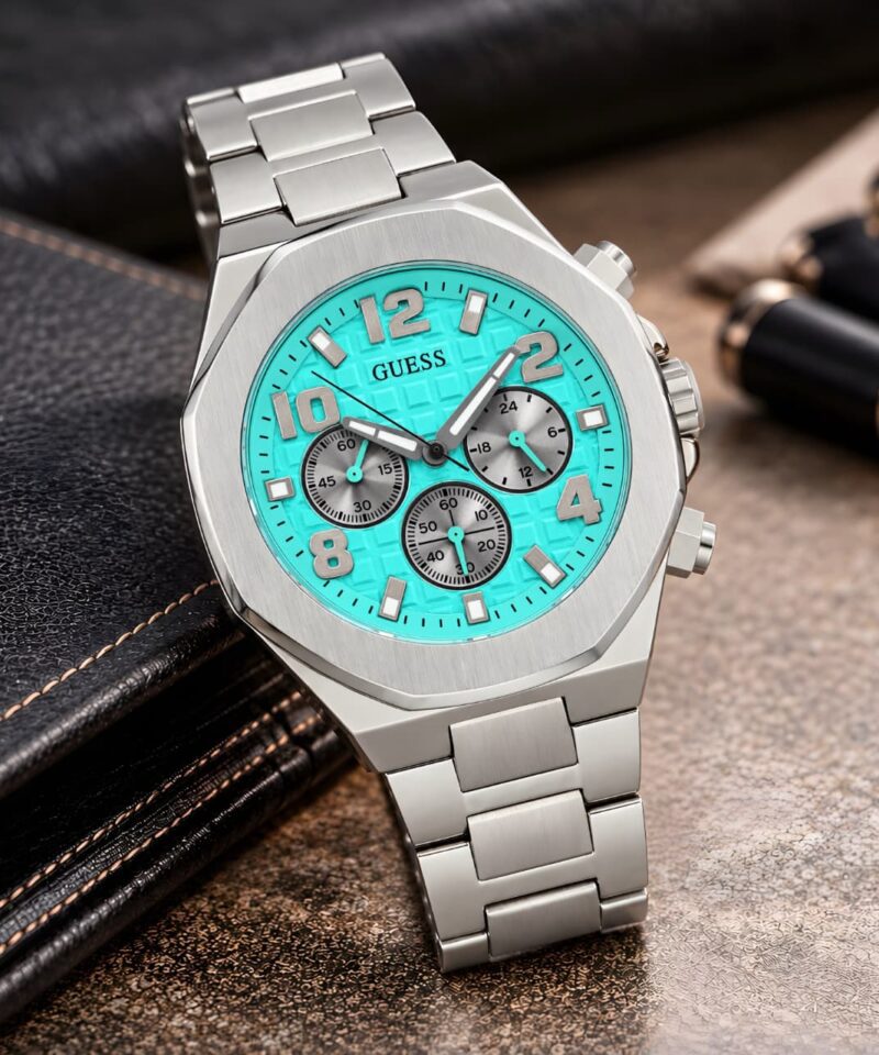 GUESS Steel Rust Free Elegant Turquoise Textured Dial