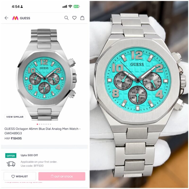 GUESS Steel Rust Free Elegant Turquoise Textured Dial