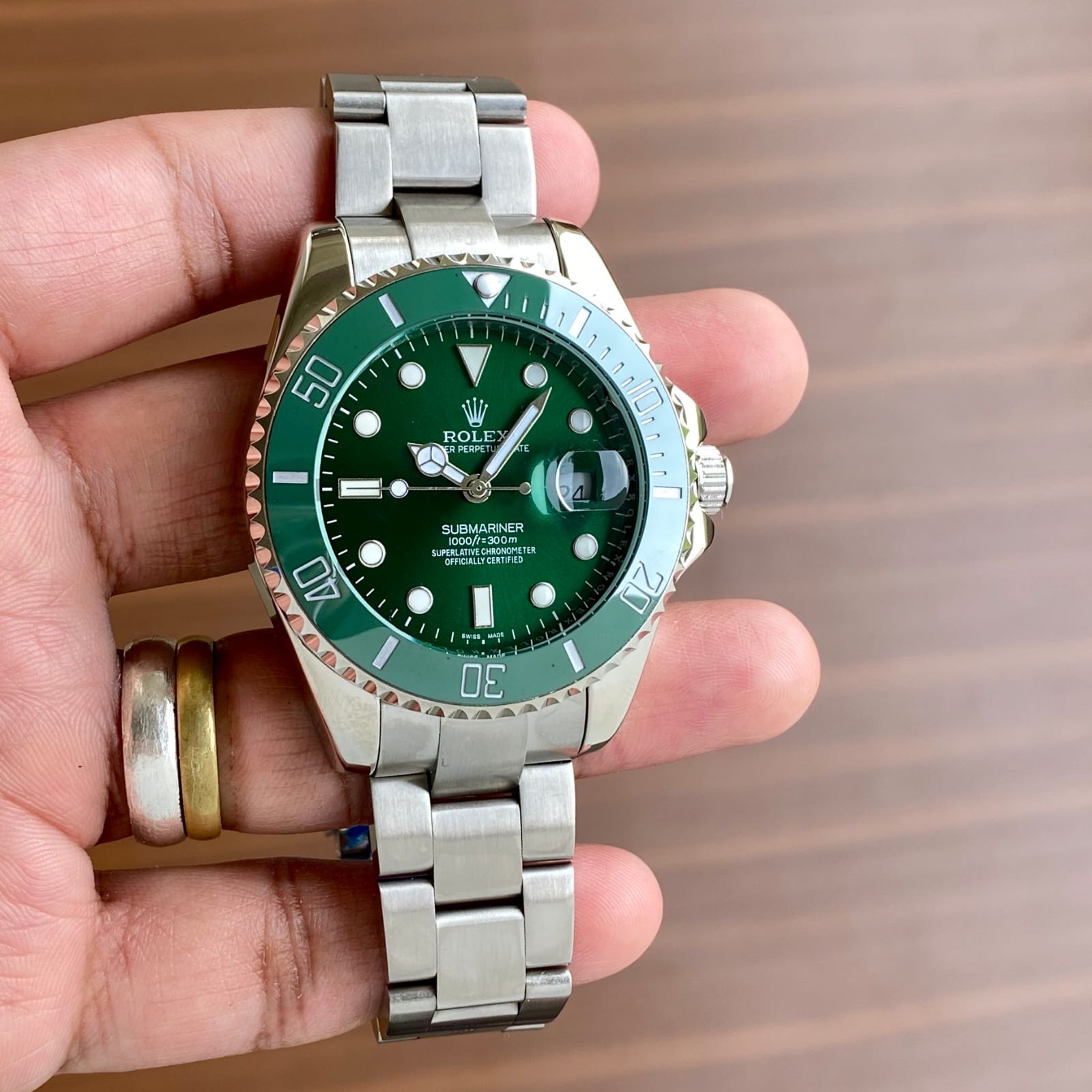 Rolex Submariner Full Silver Green Dial Swiss Automatic Watch