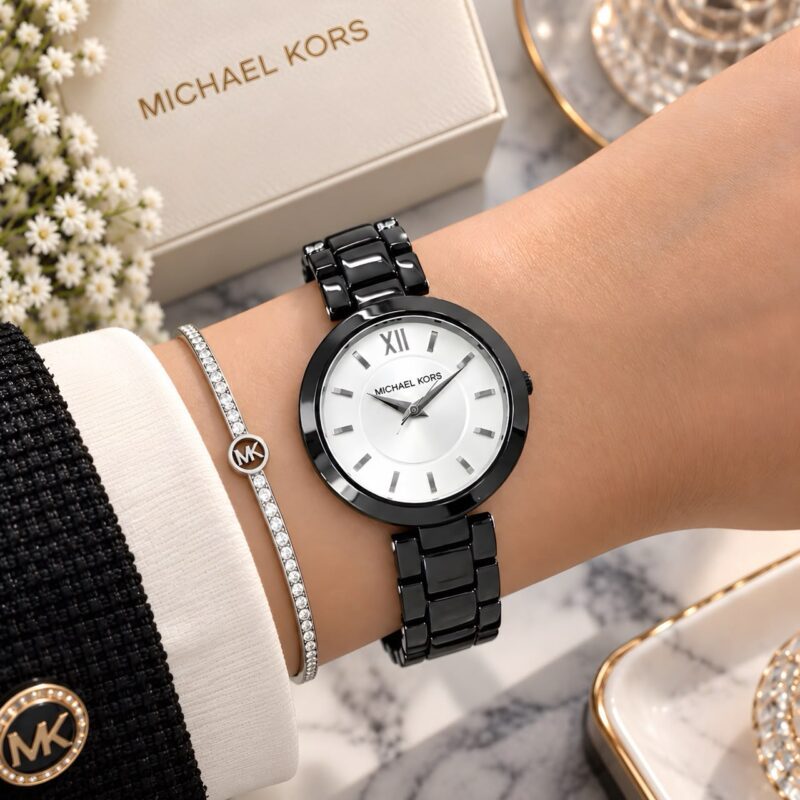 Michael Kors White Dial - Stainless Steel Back with Branding