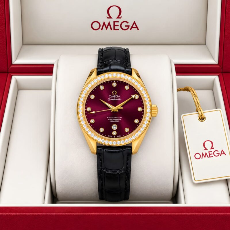 Omega Speedmaster Elegant Burgundy Sunray Dial Watch