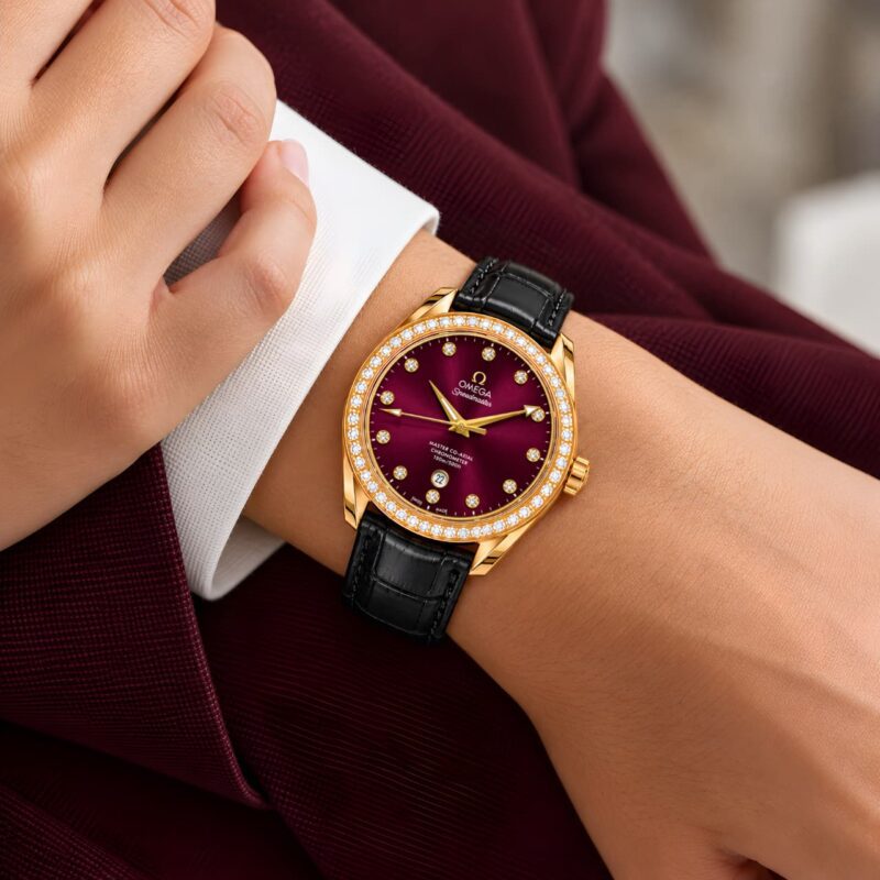 Omega Speedmaster Elegant Burgundy Sunray Dial Watch