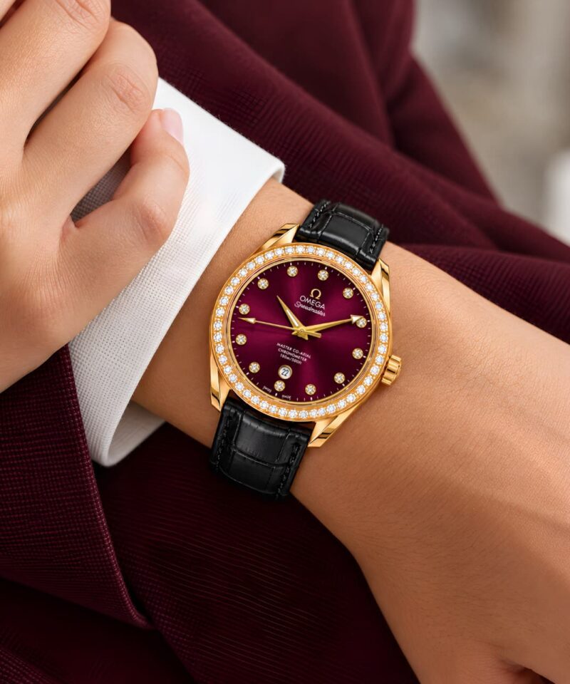 Omega Speedmaster Elegant Burgundy Sunray Dial Watch