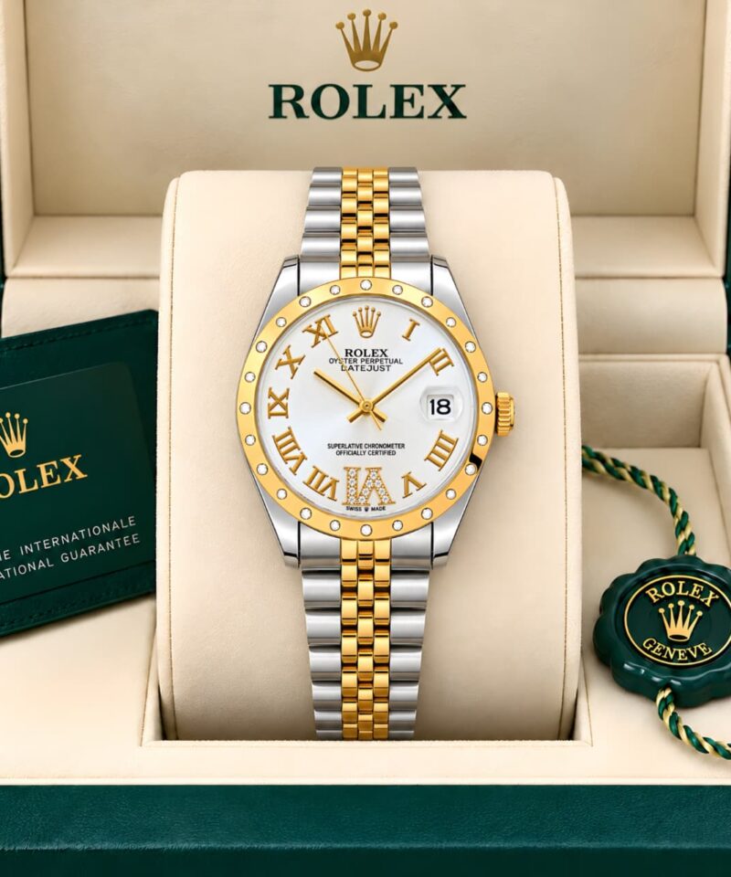 Rolex Datejust Collection Stainless Steel Silver Gold Diamond Studded Body