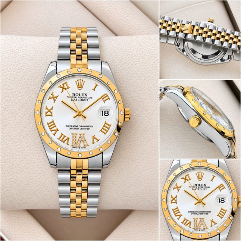 Rolex Datejust Collection Stainless Steel Silver Gold Diamond Studded Body