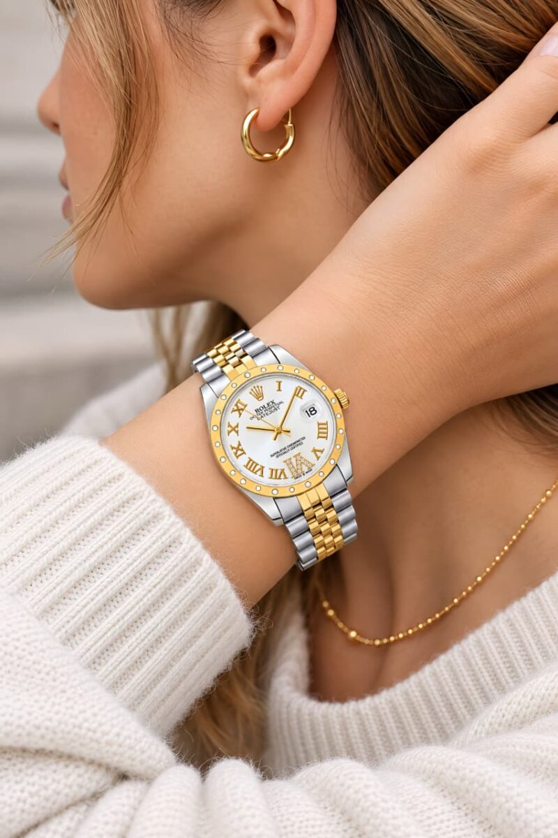 Rolex Datejust Collection Stainless Steel Silver Gold Diamond Studded Body