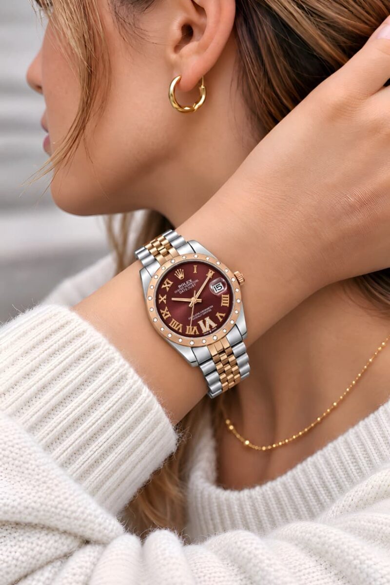 Rolex Women's Datejust 31 Burgundy Patent dial