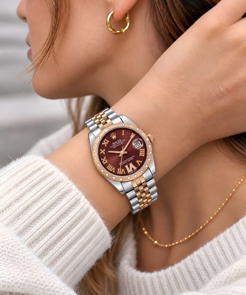 Rolex Women's Datejust 31 Burgundy Patent dial