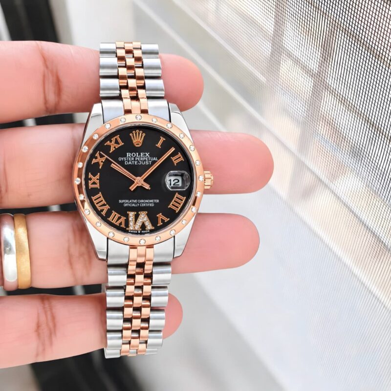 Rolex women Datejust Black Patent dial Watch