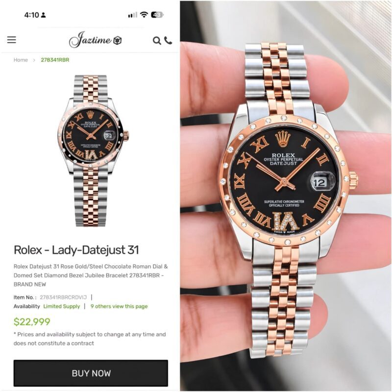 Rolex women Datejust Black Patent dial Watch