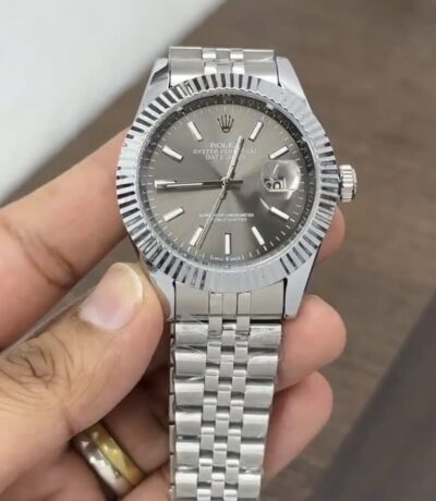Black Stainless Steel Rolex Grey Automatic Watch