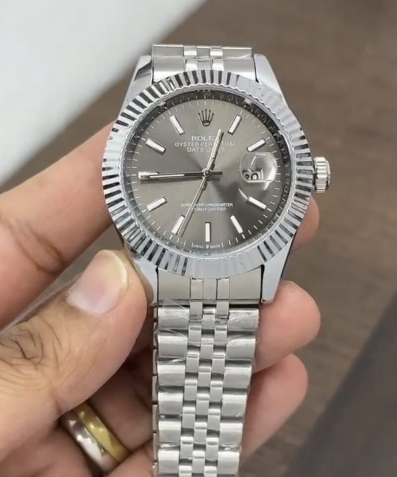 Black Stainless Steel Rolex Grey Automatic Watch