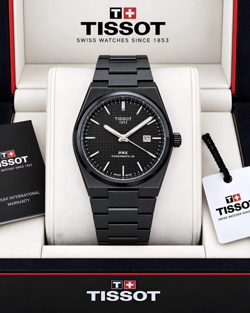 Tissot PRX Z-Black Brushed stainless steel case watch