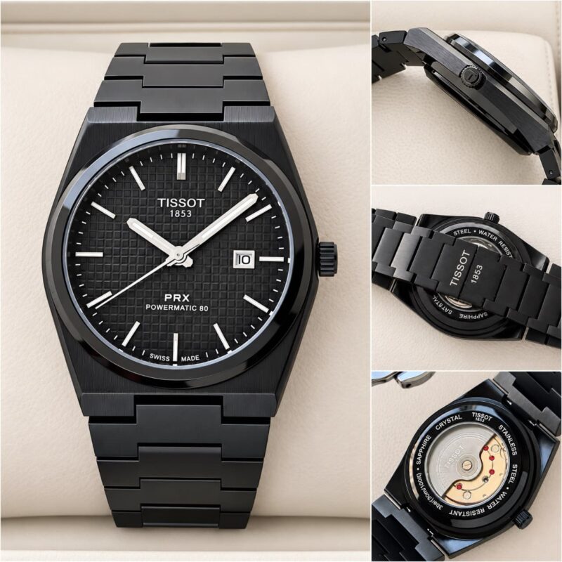 Tissot PRX Z-Black Brushed stainless steel case watch