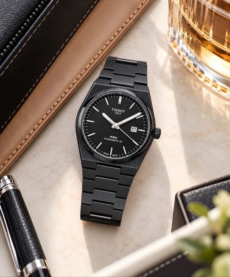 Tissot PRX Z-Black Brushed stainless steel case watch