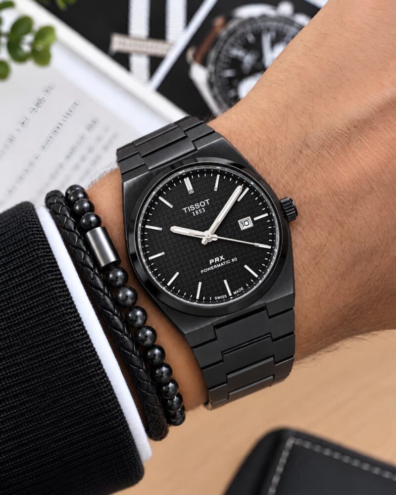 Tissot PRX Z-Black Brushed stainless steel case watch