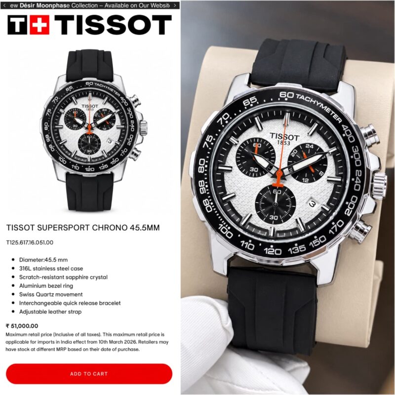 Tissot Supersport Chrono Aluminium Bezel Ring with Tachymeter Scale Watch