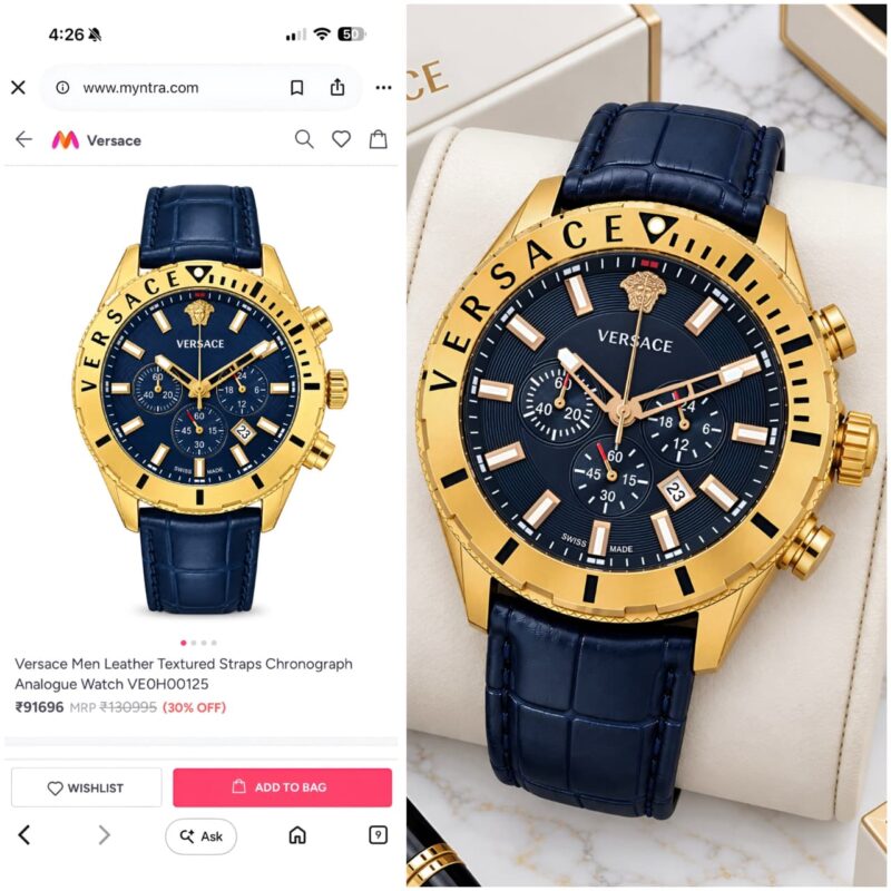 Versace Analog Chronograph Gold Tone Stainless Steel Body