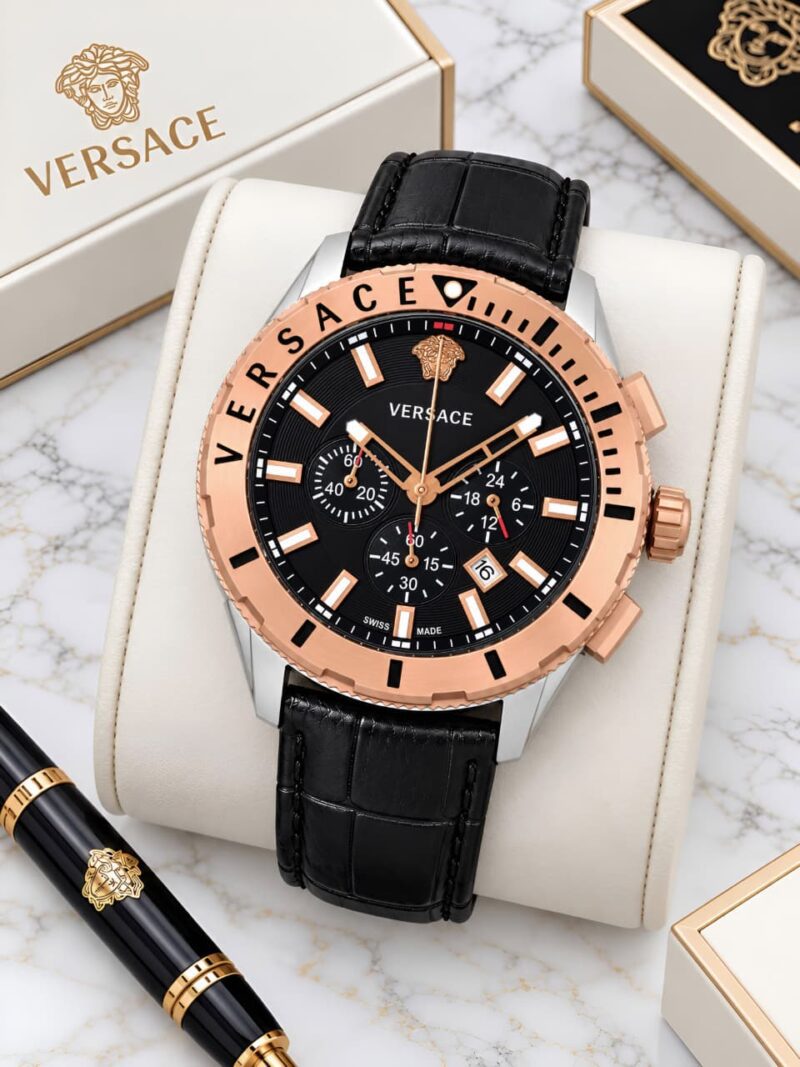 Versace Analog Chronograph Rose Gold Textured Dial