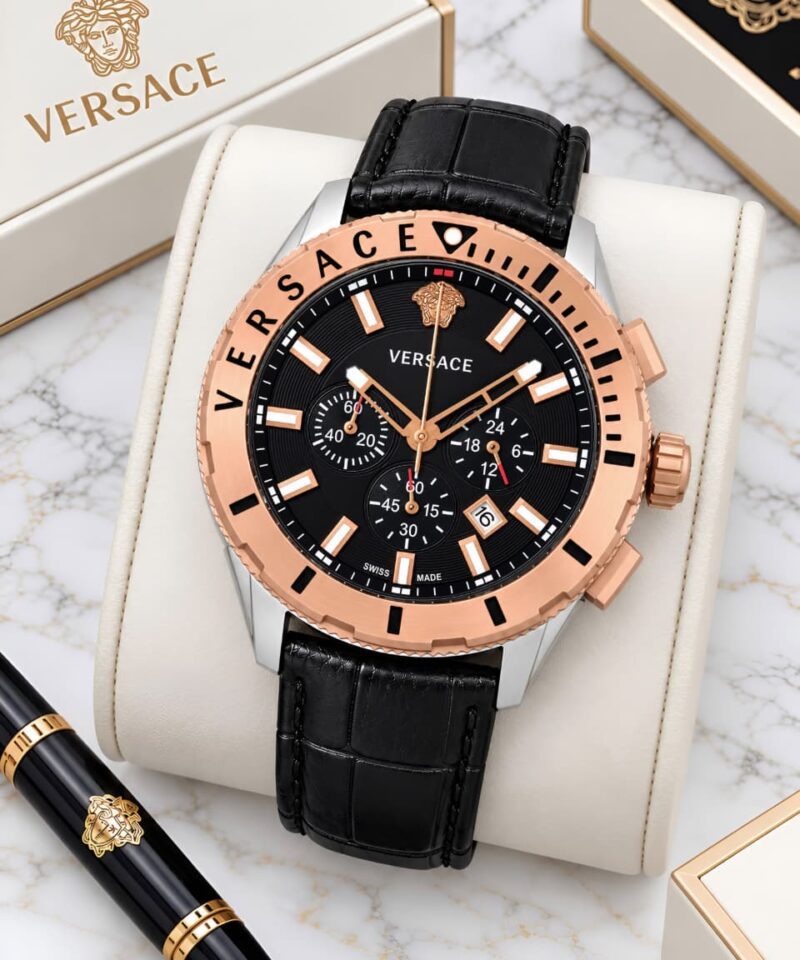 Versace Analog Chronograph Rose Gold Textured Dial