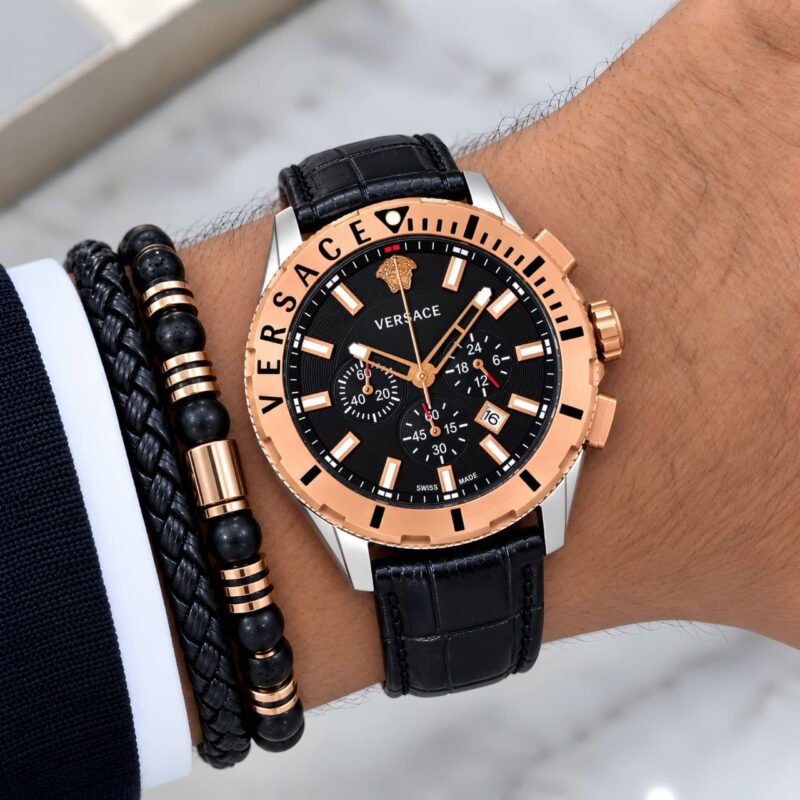 Versace Analog Chronograph Rose Gold Textured Dial