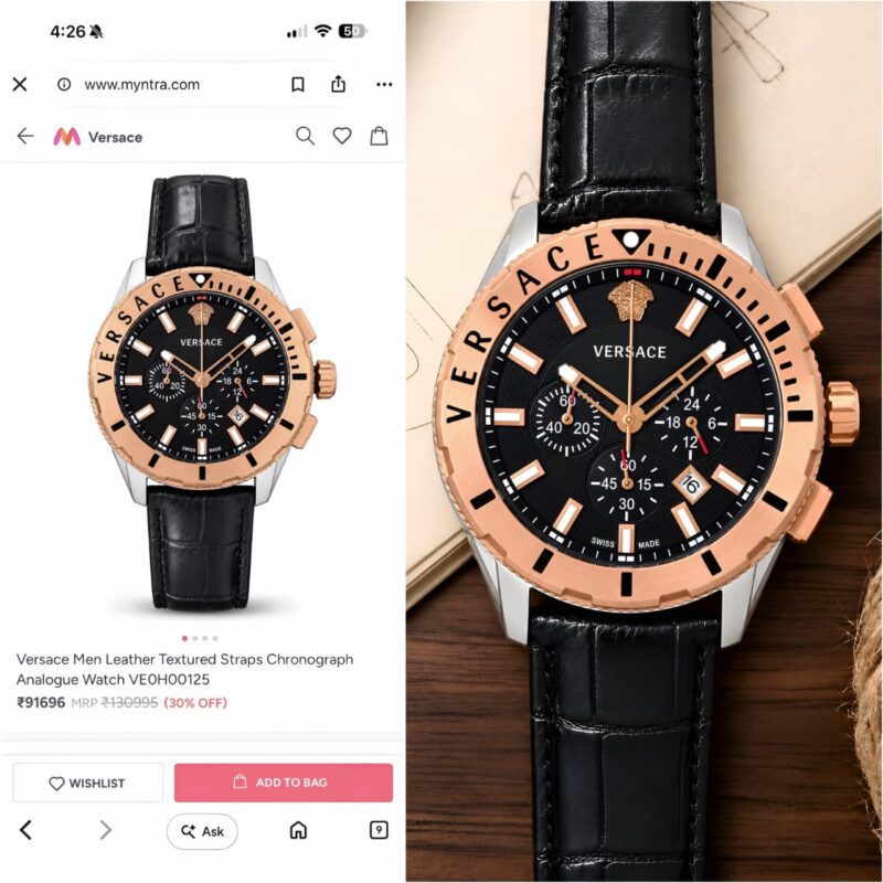 Versace Analog Chronograph Rose Gold Textured Dial