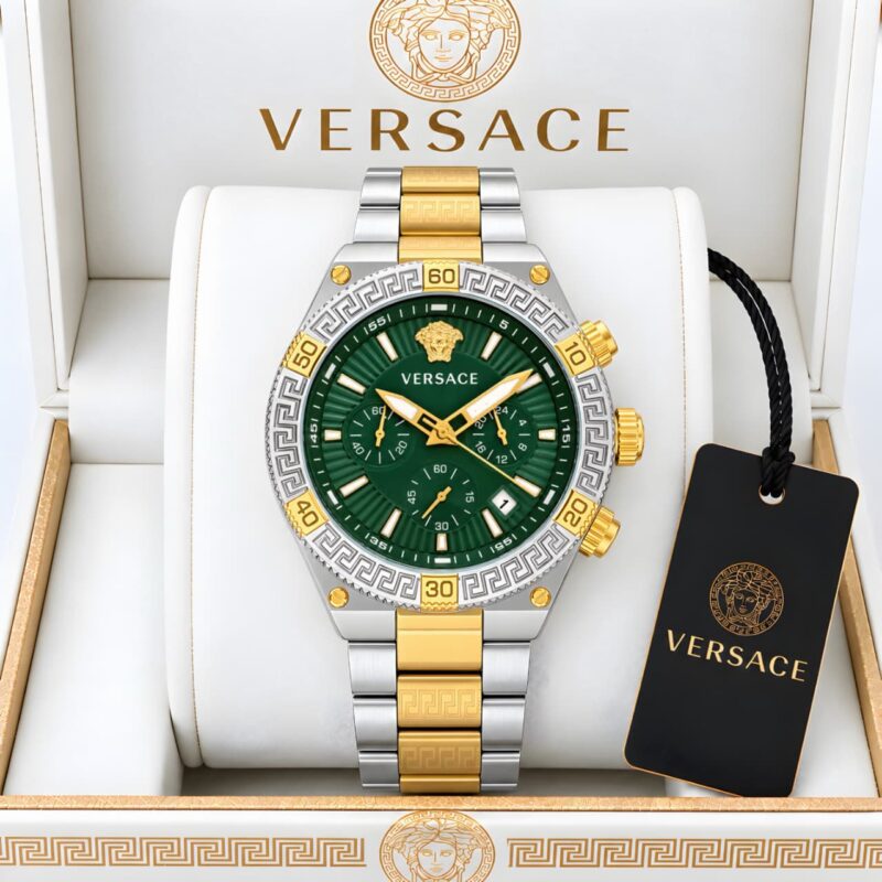 Versace New Chronograph Gold Silver Metallic (Adjustable)