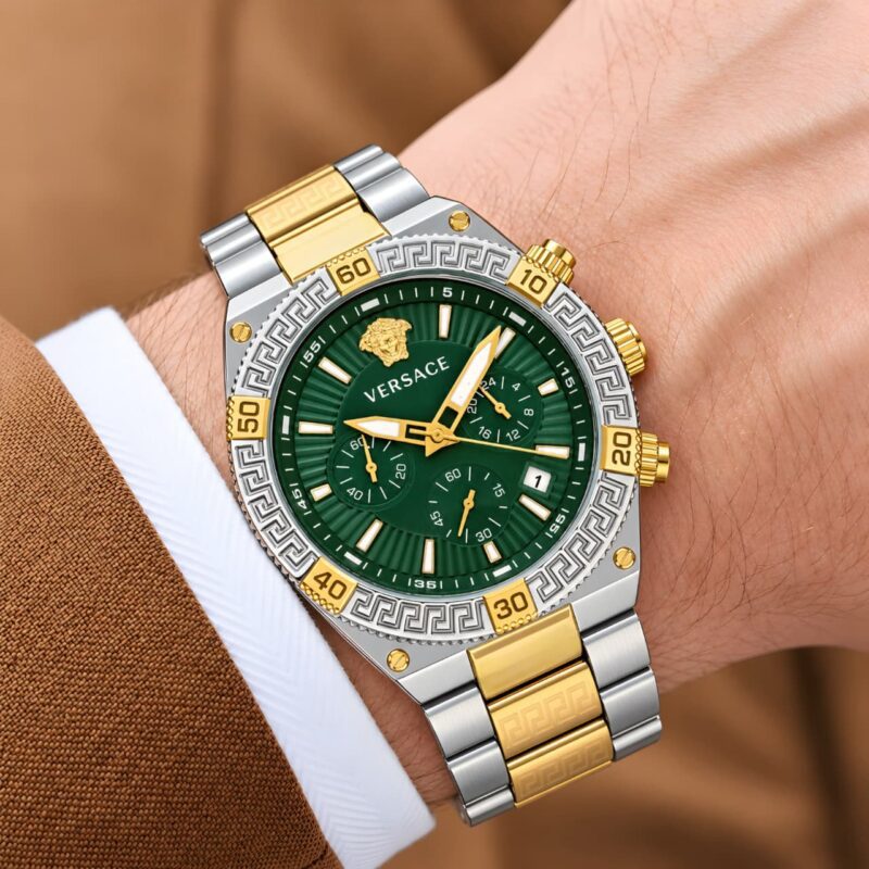 Versace New Chronograph Gold Silver Metallic (Adjustable)