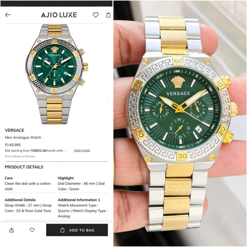 Versace New Chronograph Gold Silver Metallic (Adjustable)