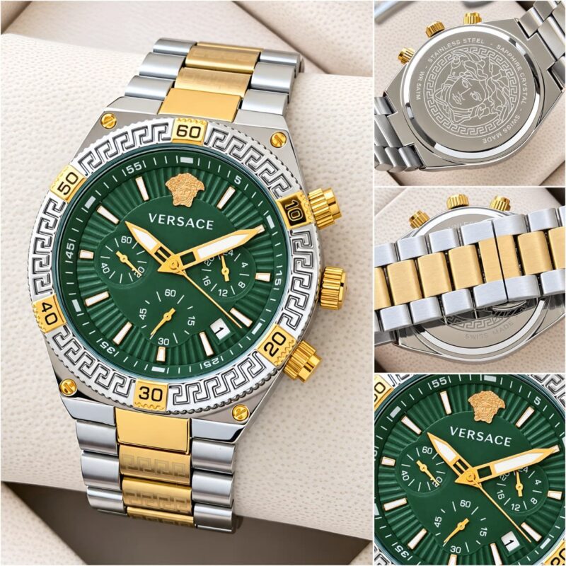 Versace New Chronograph Gold Silver Metallic (Adjustable)