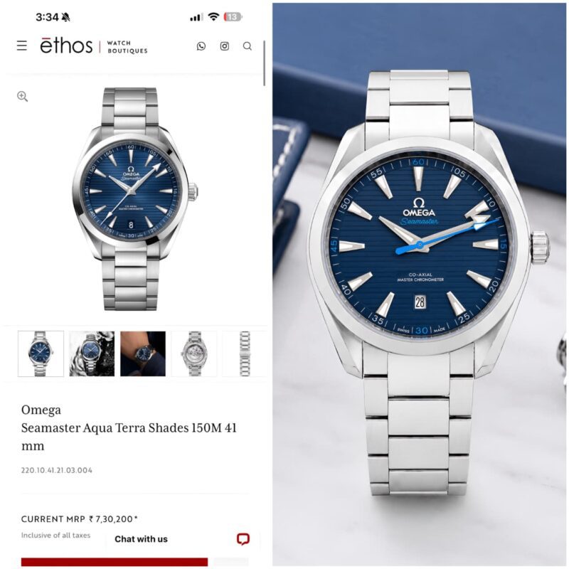 Omega For Men Seamaster Aqua Terra Blue