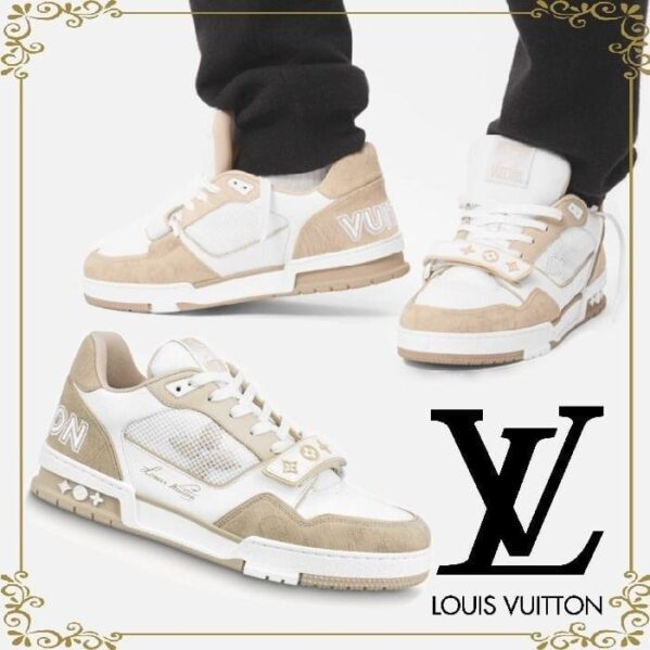 First Copy Louis Vuitton Trainer LV Leather Beige Plain