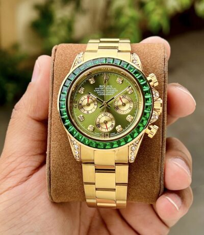 Golden Rolex Rainbow Watch Green