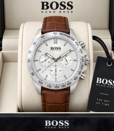 Boss Premium Brown Leather Finish Strap Watch
