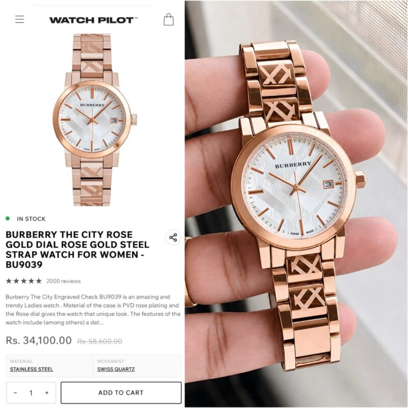 Burberry For Her Patent textured gradient colour white rosegold dial