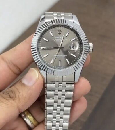 Black Stainless Steel Rolex Grey Automatic Watch
