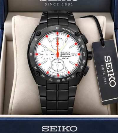 Seiko Sporty White Dial Black Stainless Steel Case