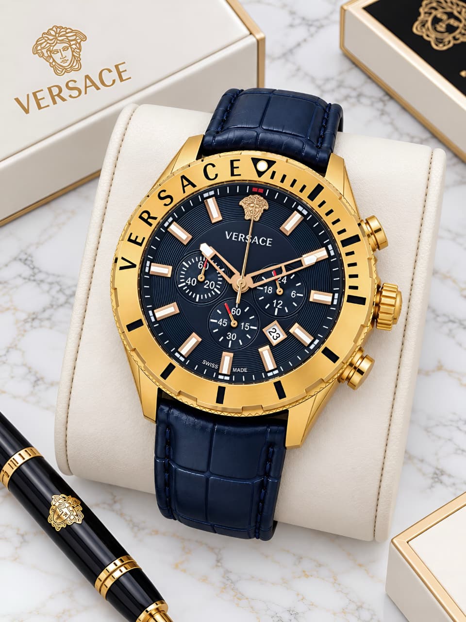 Versace Analog Chronograph Gold Tone Stainless Steel Body 2 Versace Analog Chronograph Gold Tone Stainless Steel Body